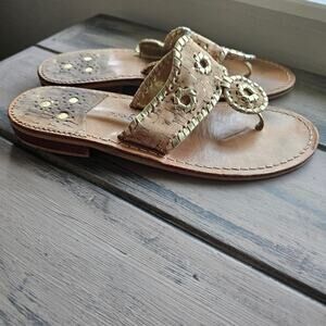 Jack Rogers 1960 Thong Leather Neutral Sandals Ladies size 7M